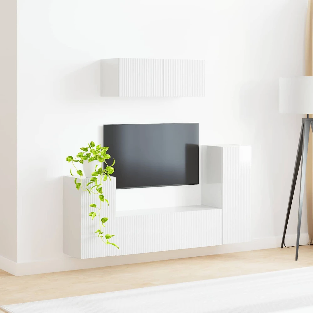 TV staliukas TV spintelių komplektas 4 vnt. Aukštai blizganti balta