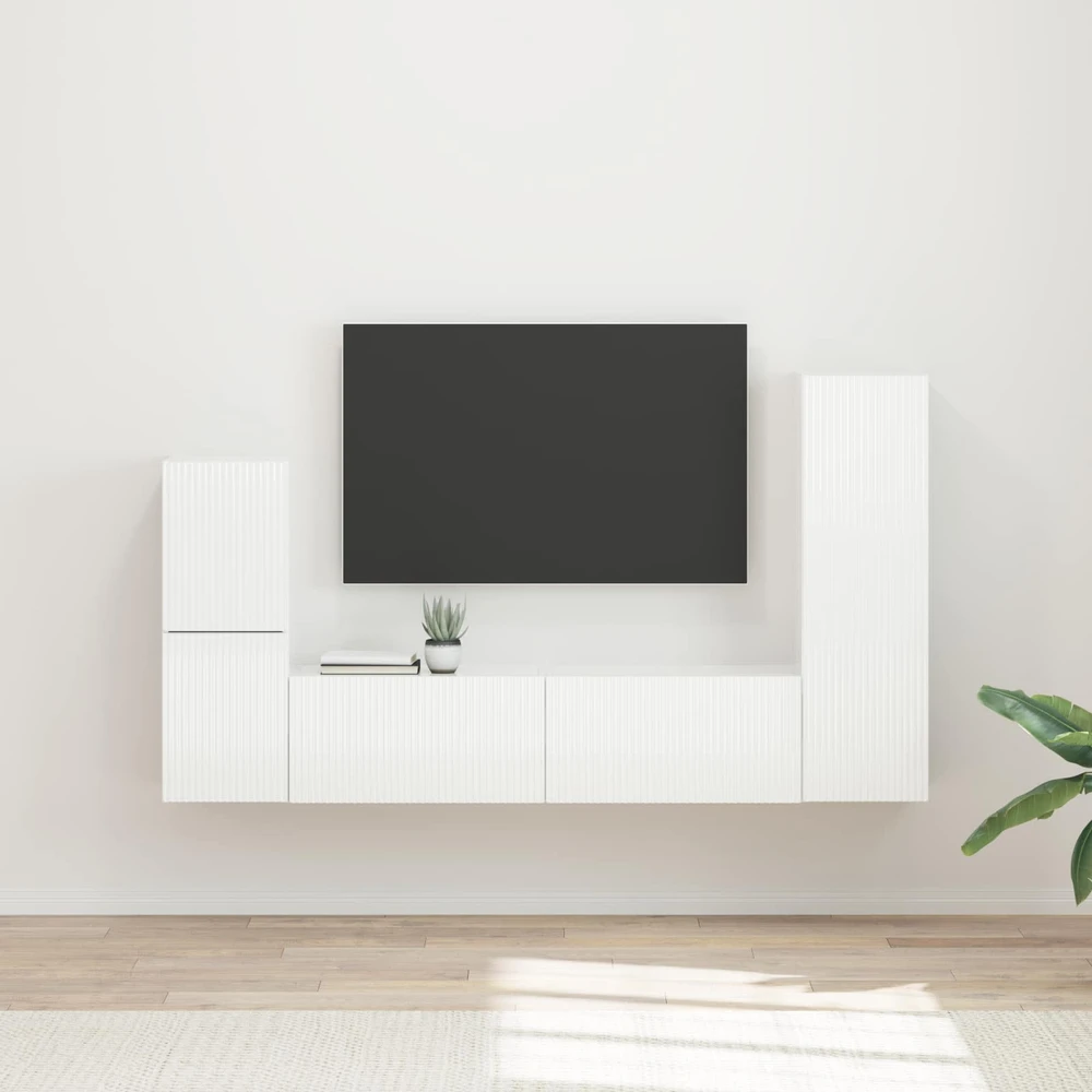 TV staliukas TV spintelių komplektas 4 vnt. Aukštai blizganti balta