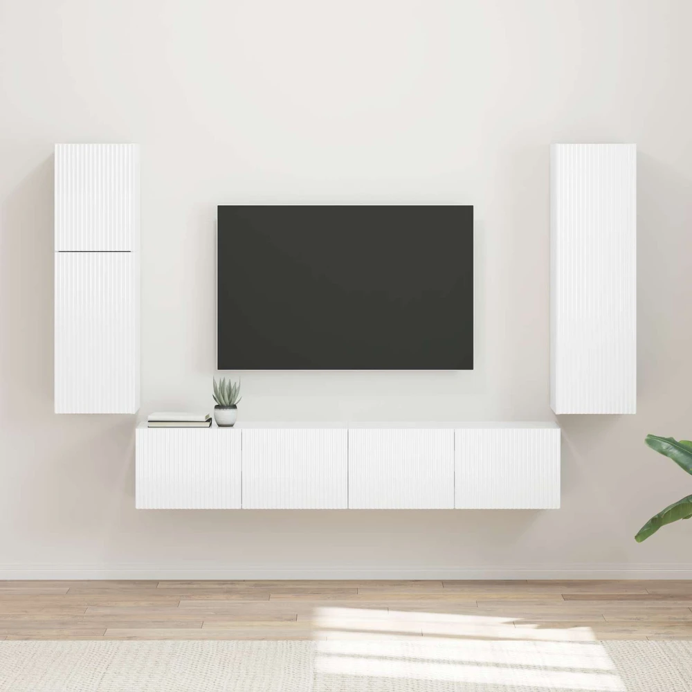 TV staliukas TV spintelių komplektas 4 vnt. Aukštai blizganti balta