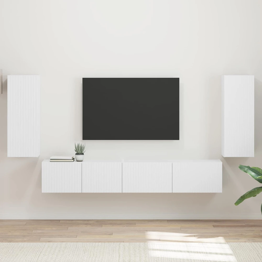 TV staliukas TV spintelių komplektas 4 vnt. Balta Apdirbta mediena