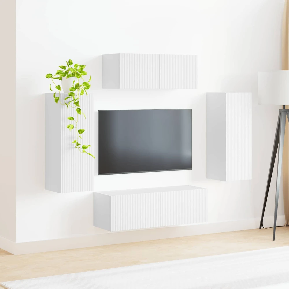 TV staliukas TV spintelių komplektas 4 vnt. Balta Apdirbta mediena