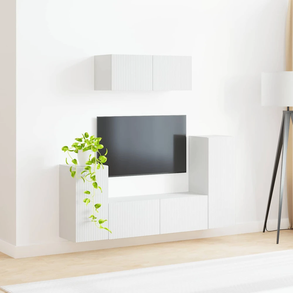 TV staliukas TV spintelių komplektas 4 vnt. Balta Apdirbta mediena
