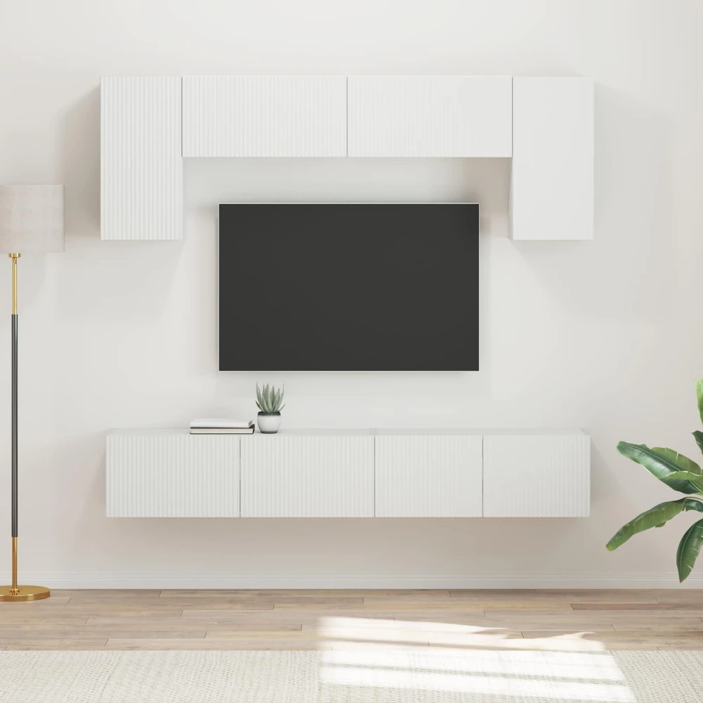 TV staliukas TV spintelių komplektas 4 vnt. Balta Apdirbta mediena