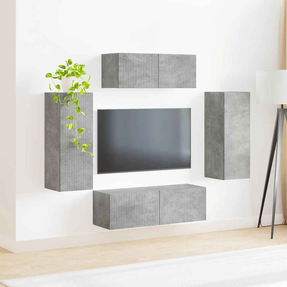 TV staliukas TV spintelių komplektas 4 vnt. Betono pilka Apdirbta mediena