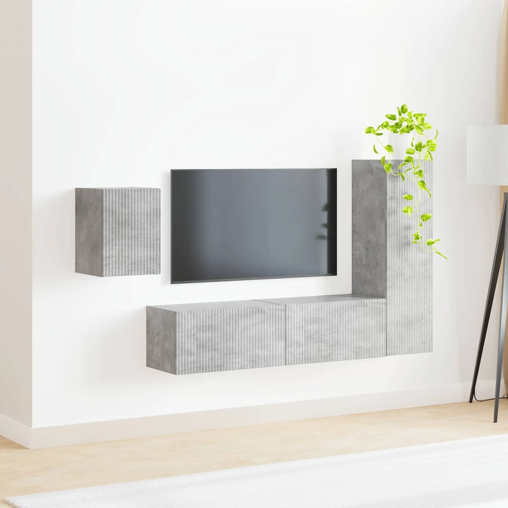 TV staliukas TV spintelių komplektas 4 vnt. Betono pilka Apdirbta mediena
