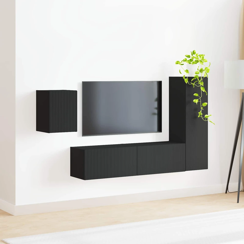TV staliukas TV spintelių komplektas 4 vnt. Juoda Apdirbta mediena