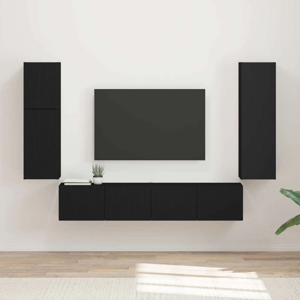 TV staliukas TV spintelių komplektas 4 vnt. Juoda Apdirbta mediena