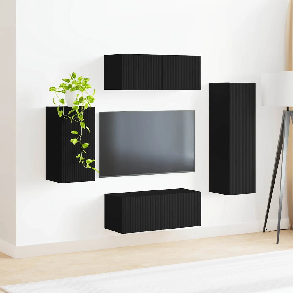 TV staliukas TV spintelių komplektas 4 vnt. Juoda Apdirbta mediena