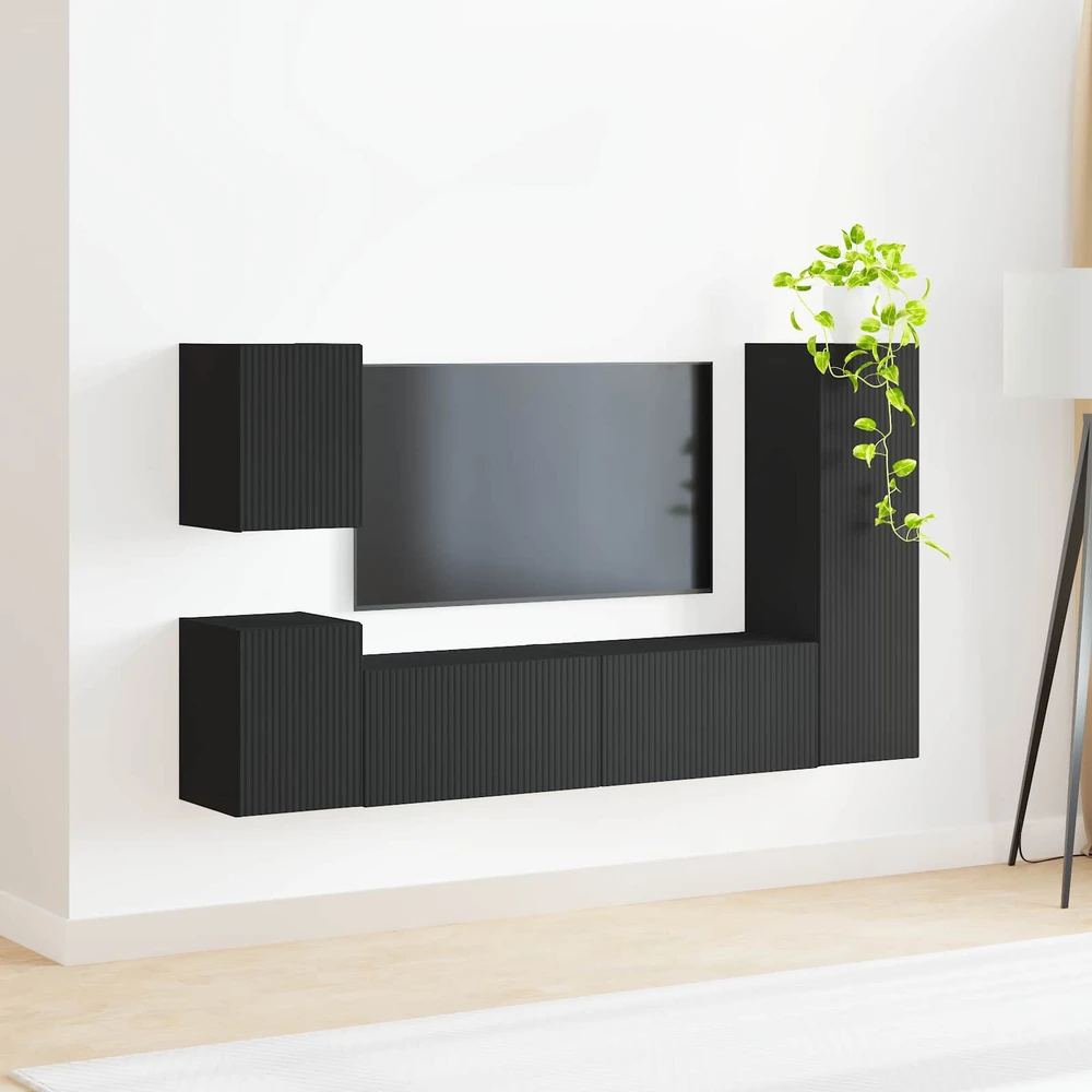 TV staliukas TV spintelių komplektas 4 vnt. Juoda Apdirbta mediena