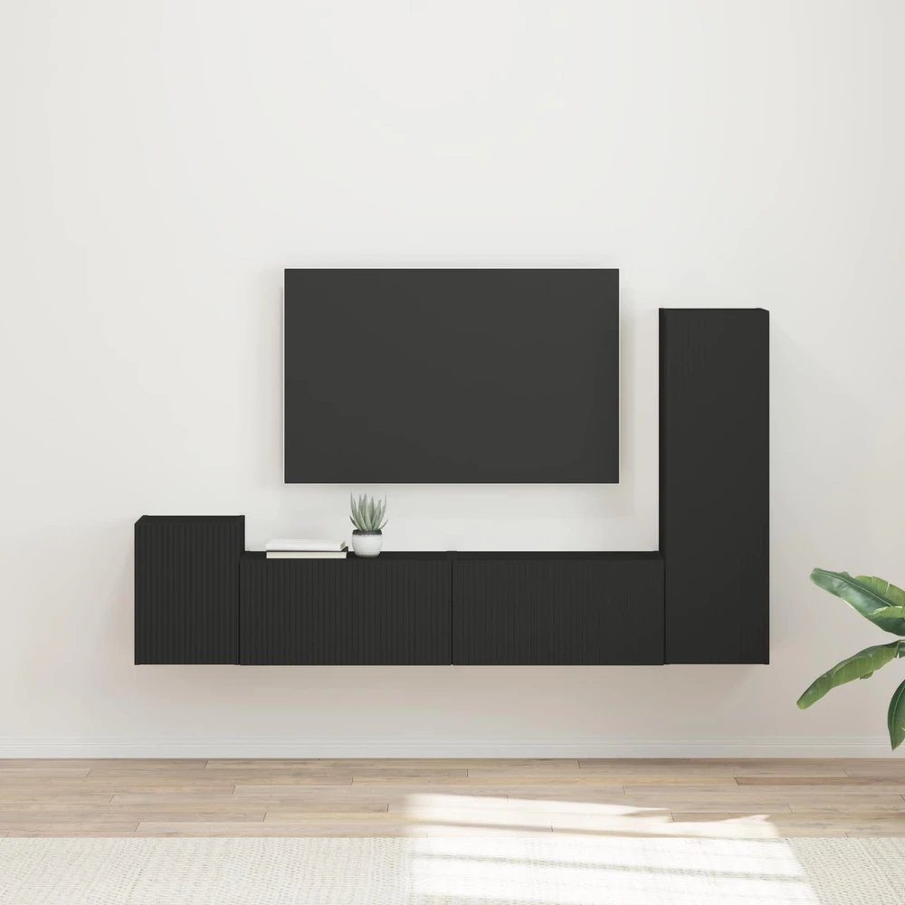 TV staliukas TV spintelių komplektas 4 vnt. Juoda Apdirbta mediena