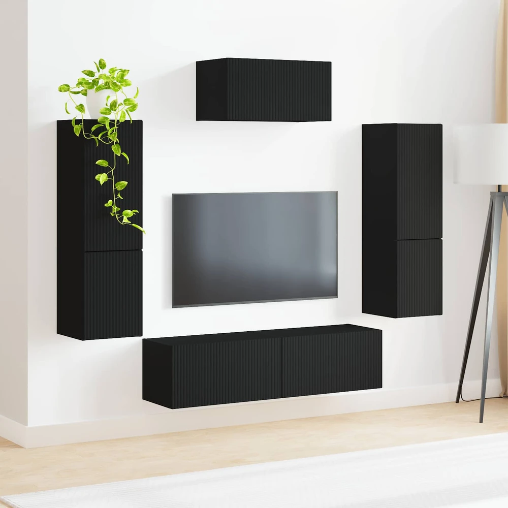 TV staliukas TV spintelių komplektas 4 vnt. Juoda Apdirbta mediena