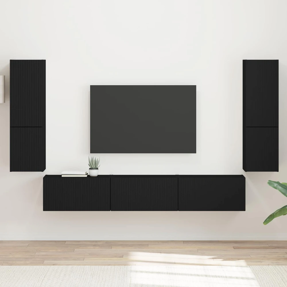 TV staliukas TV spintelių komplektas 4 vnt. Juoda Apdirbta mediena