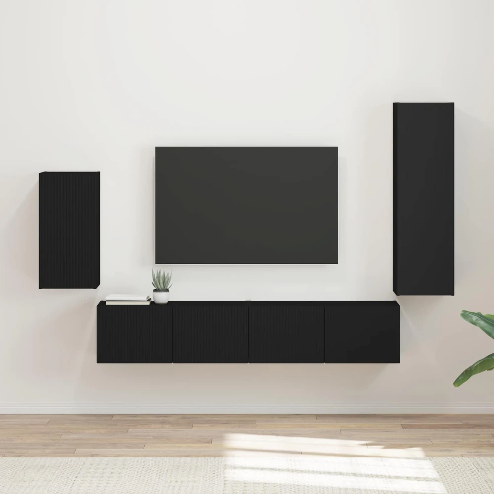 TV staliukas TV spintelių komplektas 4 vnt. Juoda Apdirbta mediena