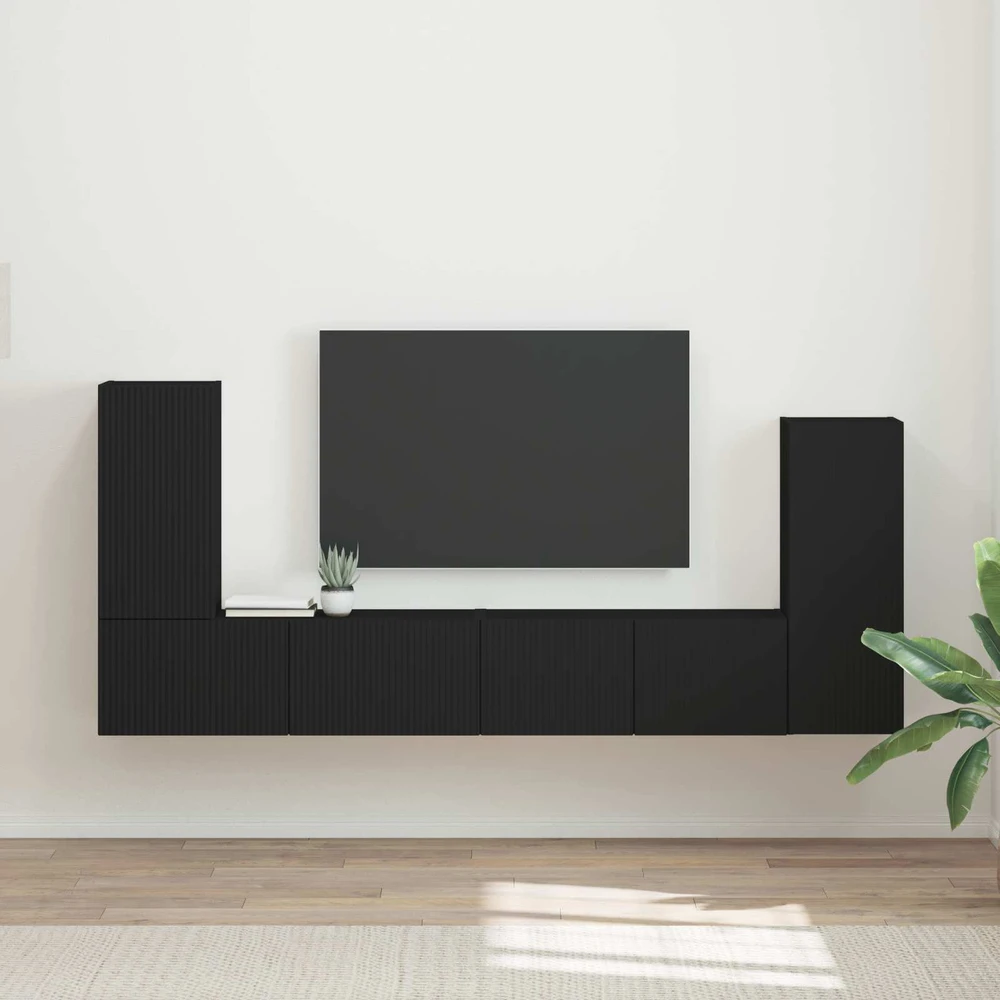 TV staliukas TV spintelių komplektas 4 vnt. Juoda Apdirbta mediena