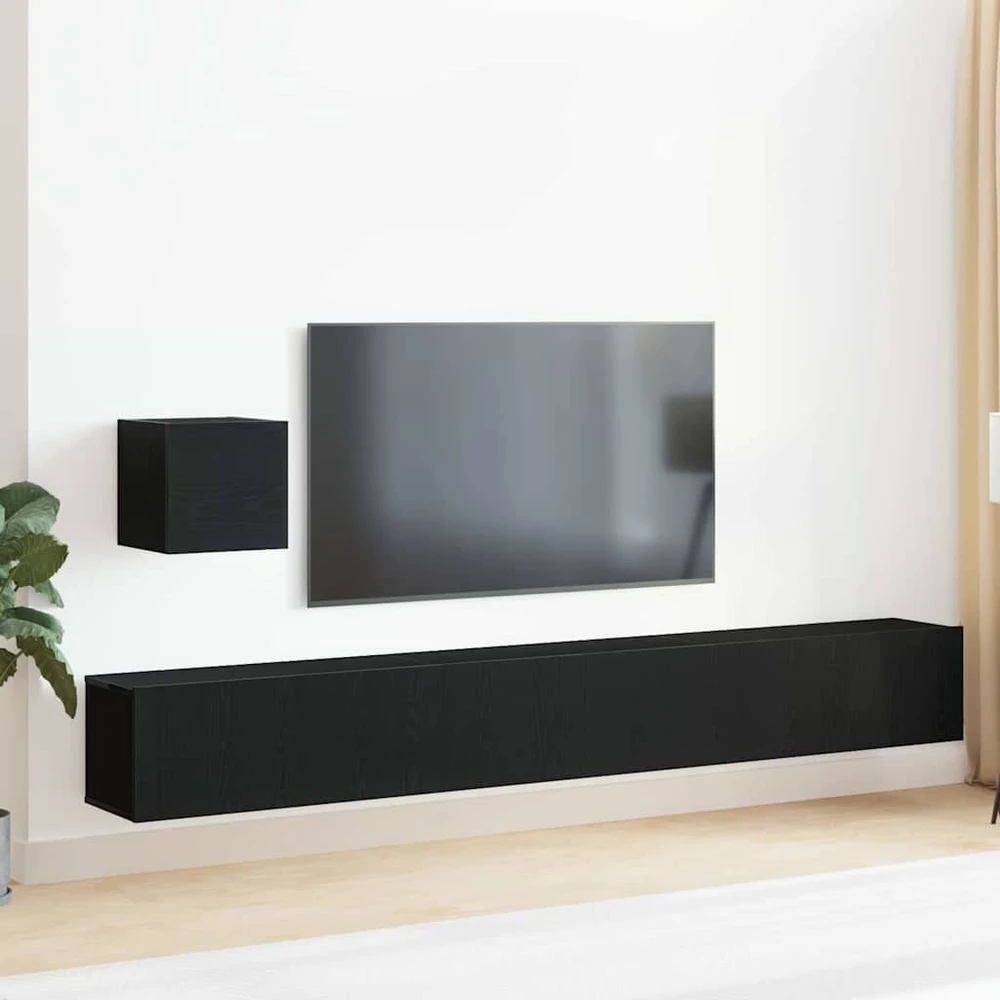 TV staliukas TV spintelių komplektas 4 vnt. Juodas ąžuolas Apdirbta mediena