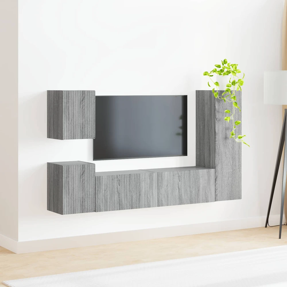 TV staliukas TV spintelių komplektas 4 vnt. Pilkas Sonoma Apdirbta mediena