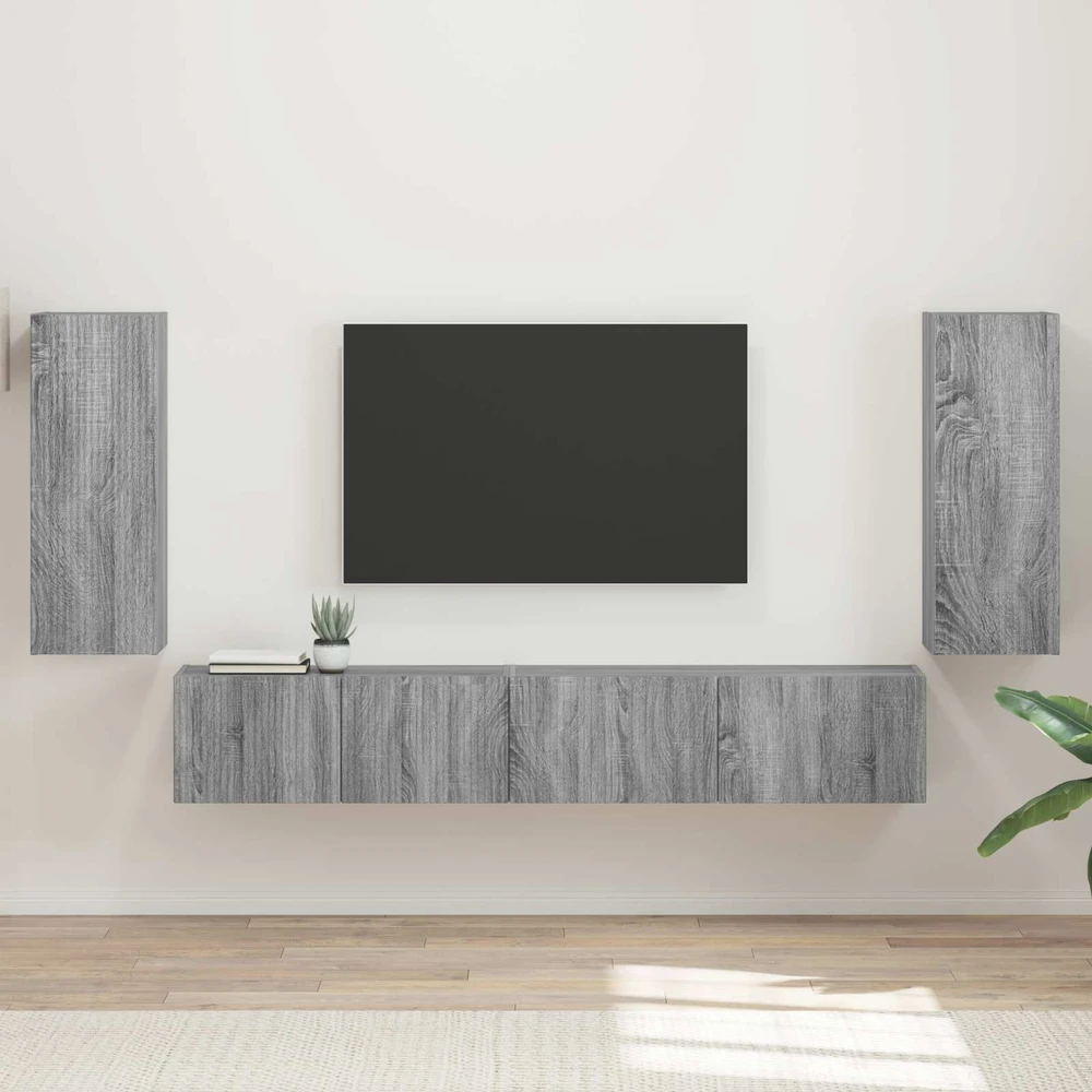 TV staliukas TV spintelių komplektas 4 vnt. Pilkas Sonoma Apdirbta mediena