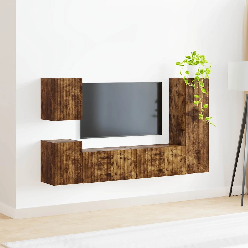 TV staliukas TV spintelių komplektas 4 vnt. Rūkyta ąžuolas Apdirbta mediena