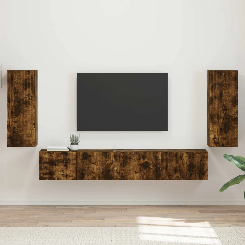 TV staliukas TV spintelių komplektas 4 vnt. Rūkyta ąžuolas Apdirbta mediena