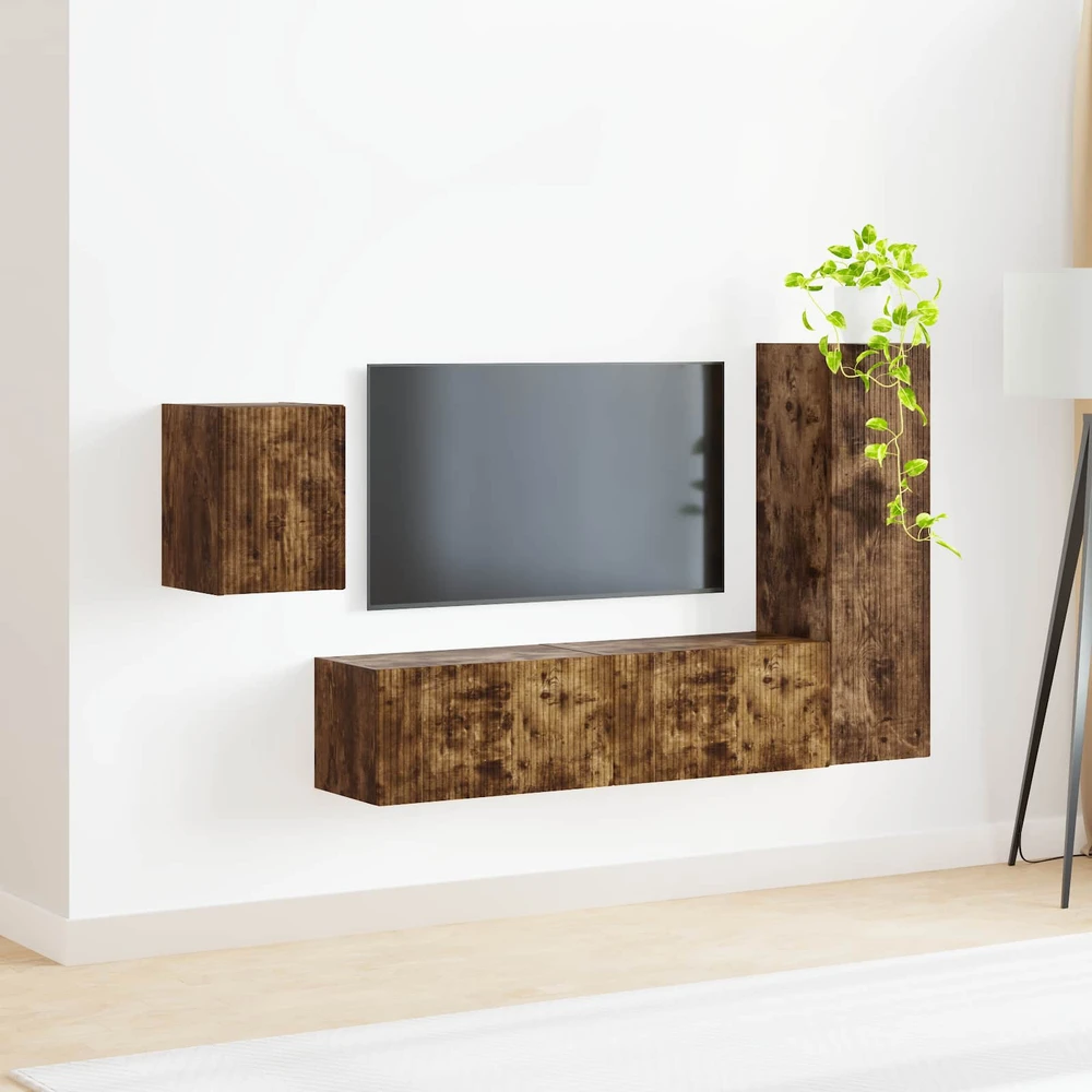 TV staliukas TV spintelių komplektas 4 vnt. Rūkyta ąžuolas Apdirbta mediena
