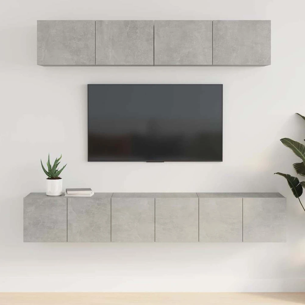 TV staliukas TV spintelių komplektas, 5 dalių, betono pilkas, mediena