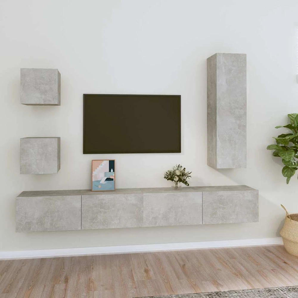 TV staliukas TV spintelių komplektas, 5 dalių, betono pilkas, mediena