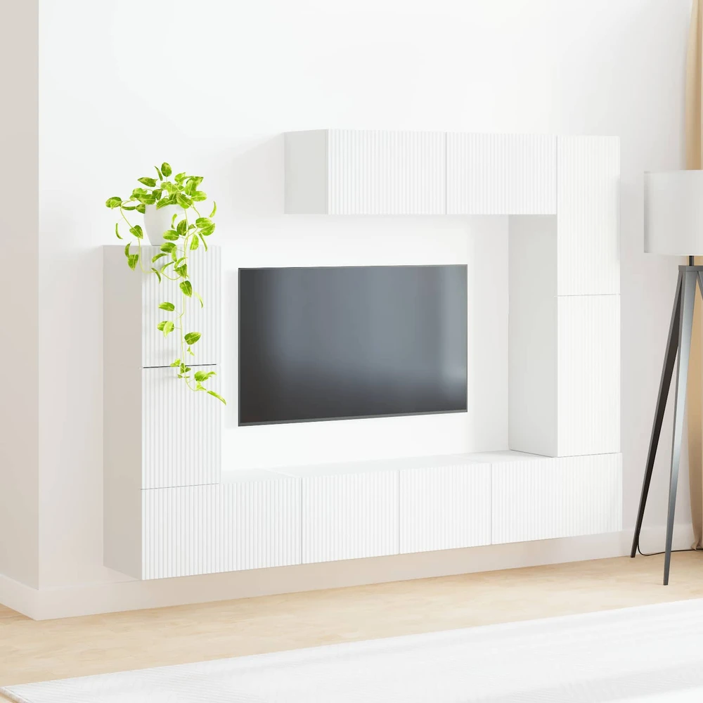 TV staliukas TV spintelių komplektas 5 vnt. Balta Apdirbta mediena