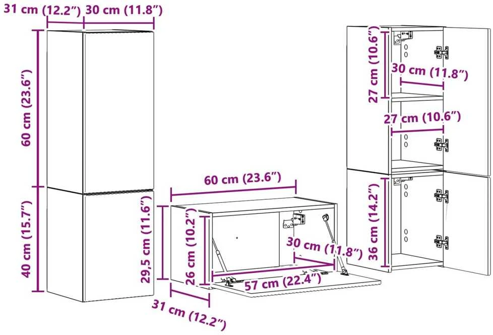 TV staliukas TV spintelių komplektas 5 vnt. Pilkas Sonoma Apdirbta mediena