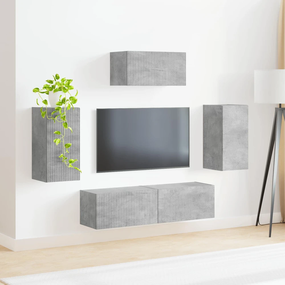 TV staliukas TV spintelių komplektas 5 vnt. Betono pilka Apdirbta mediena