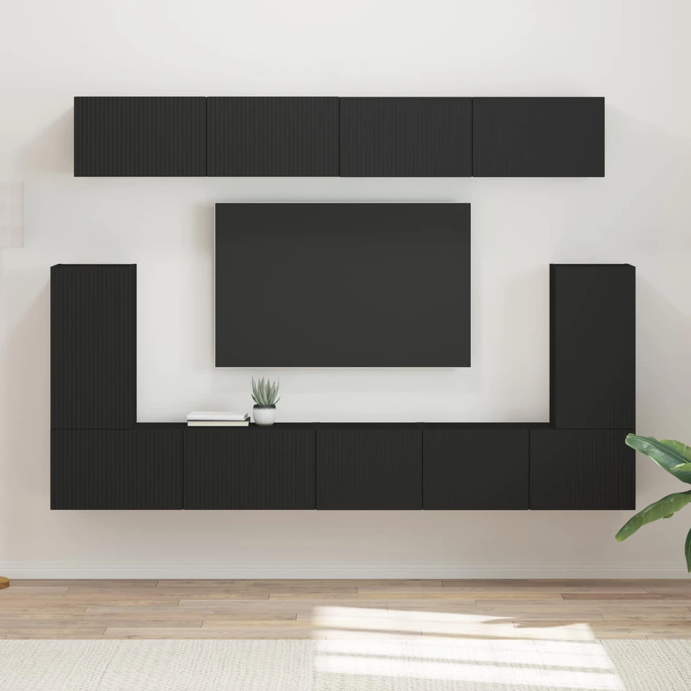 TV staliukas TV spintelių komplektas 5 vnt. Juoda Apdirbta mediena
