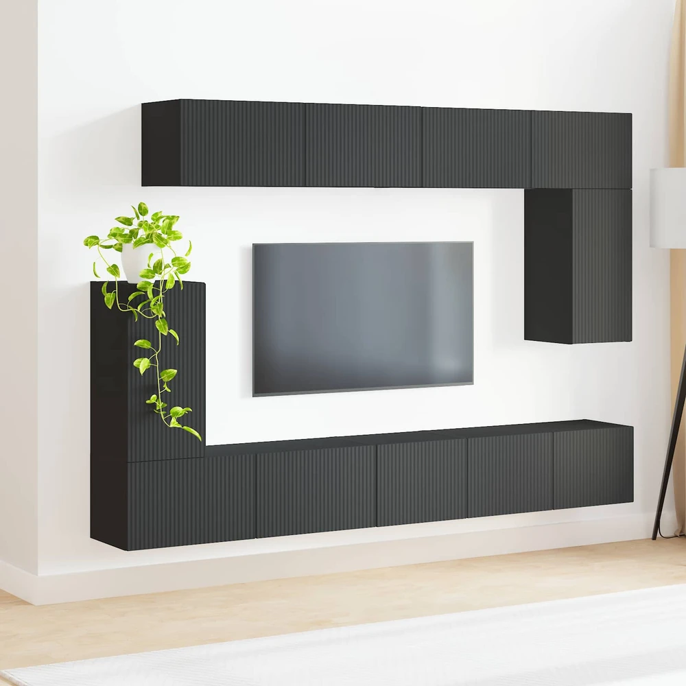 TV staliukas TV spintelių komplektas 5 vnt. Juoda Apdirbta mediena