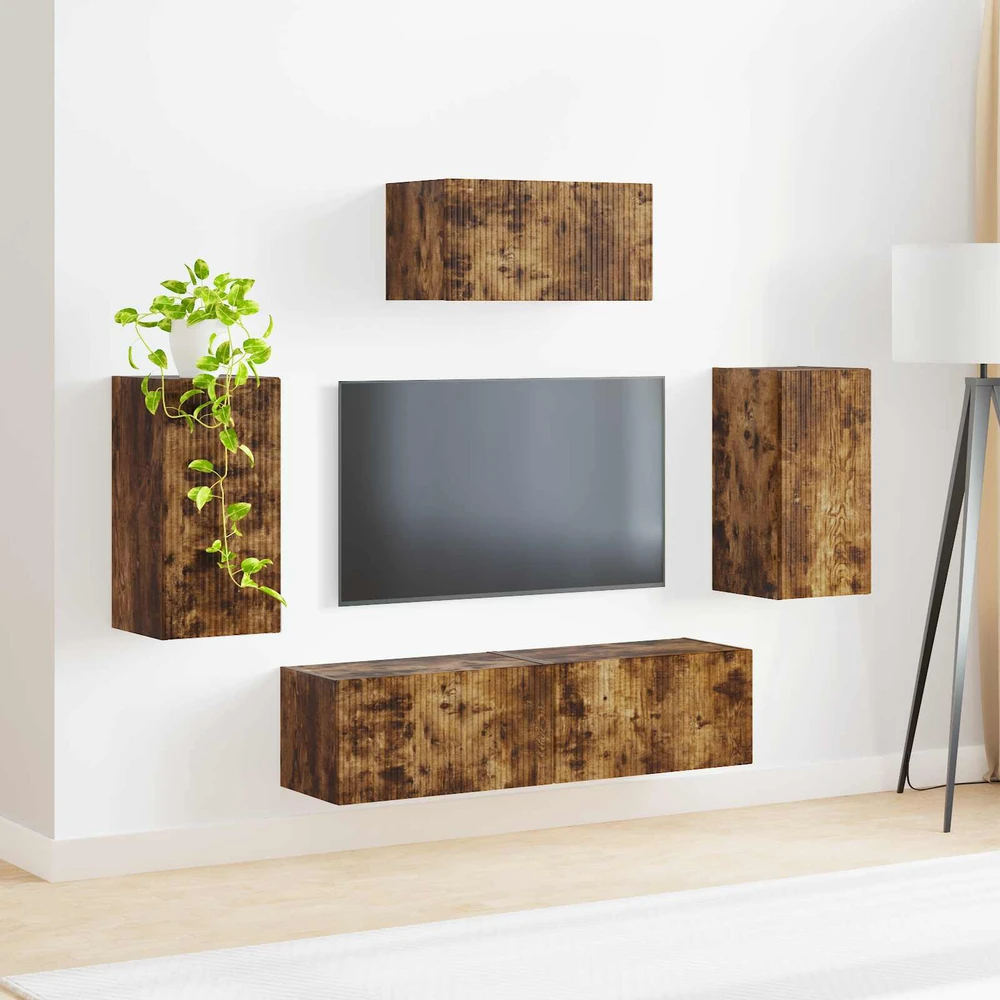 TV staliukas TV spintelių komplektas 5 vnt. Rūkyta ąžuolas Apdirbta mediena