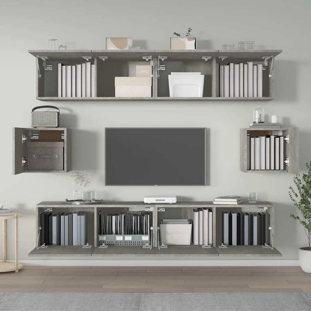 TV staliukas TV spintelių komplektas, 6 dalių, betono pilkas, mediena