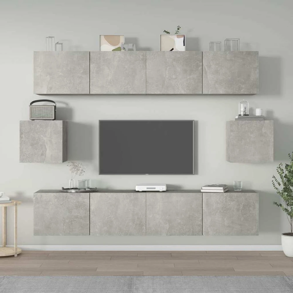 TV staliukas TV spintelių komplektas, 6 dalių, betono pilkas, mediena