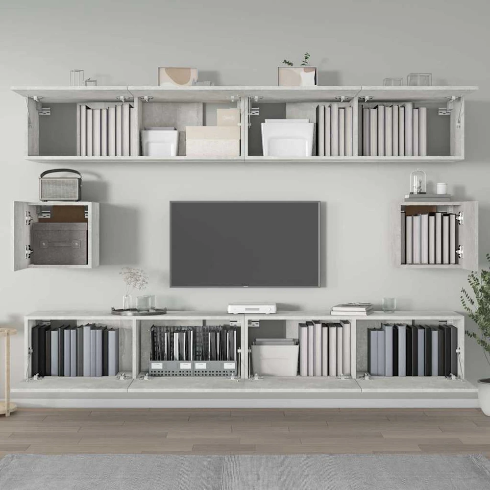 TV staliukas TV spintelių komplektas, 6 dalių, betono pilkas, mediena