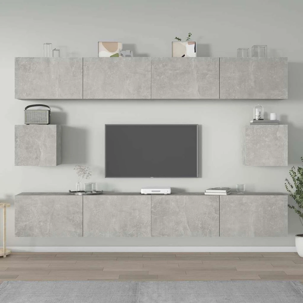 TV staliukas TV spintelių komplektas, 6 dalių, betono pilkas, mediena