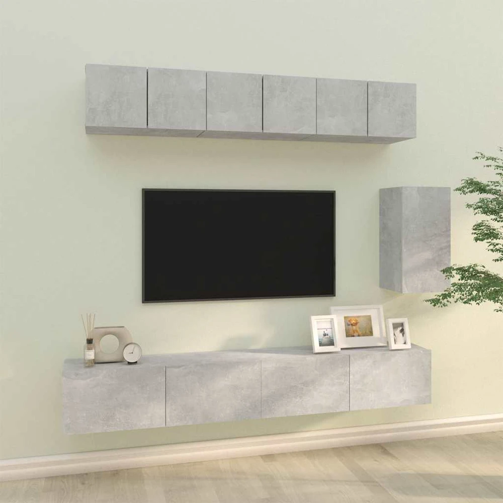 TV staliukas TV spintelių komplektas, 6 dalių, betono pilkas, mediena