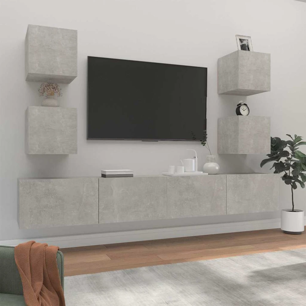 TV staliukas TV spintelių komplektas, 6 dalių, betono pilkas, mediena