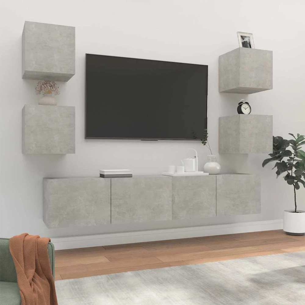 TV staliukas TV spintelių komplektas, 6 dalių, betono pilkas, mediena