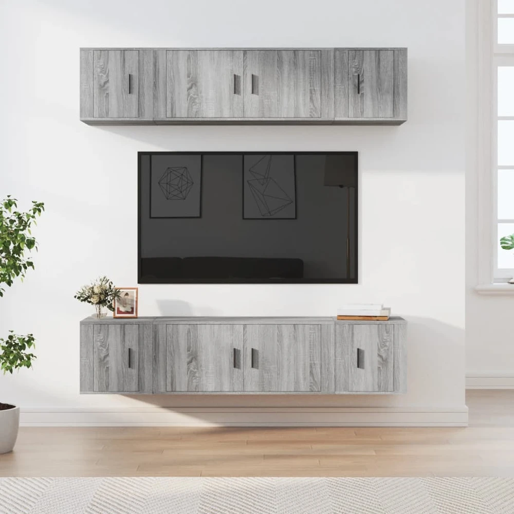 TV staliukas TV spintelių komplektas, 6 dalių, pilkas ąžuolo, mediena