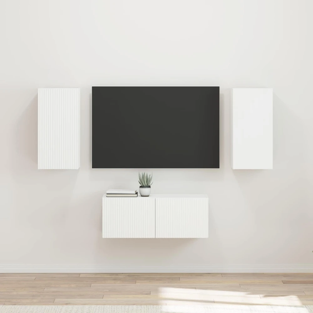 TV staliukas TV spintelių komplektas 6 vnt. Balta Apdirbta mediena