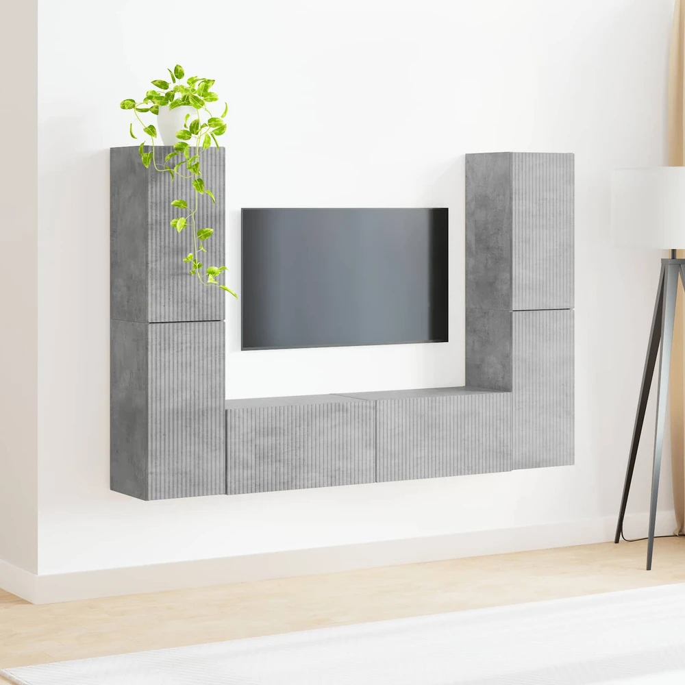 TV staliukas TV spintelių komplektas 6 vnt. Betono pilka Apdirbta mediena