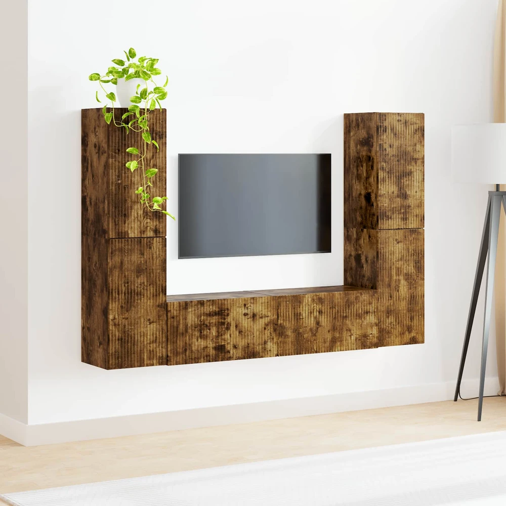 TV staliukas TV spintelių komplektas 6 vnt. Dūminio ąžuolo Apdirbta mediena