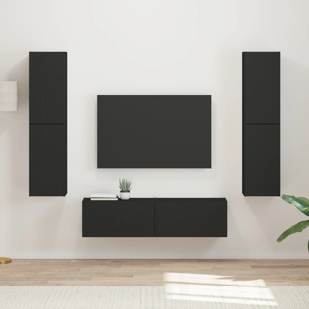 TV staliukas TV spintelių komplektas 6 vnt. Juoda Apdirbta mediena