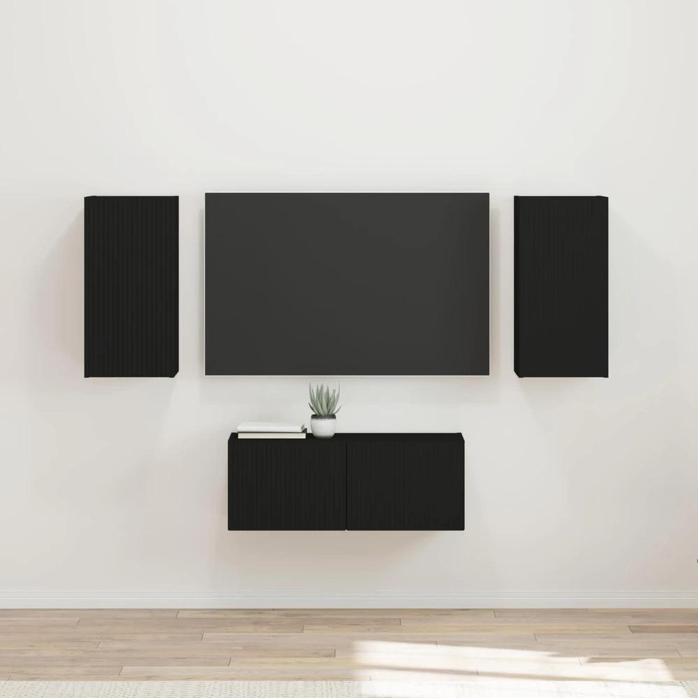 TV staliukas TV spintelių komplektas 6 vnt. Juoda Apdirbta mediena