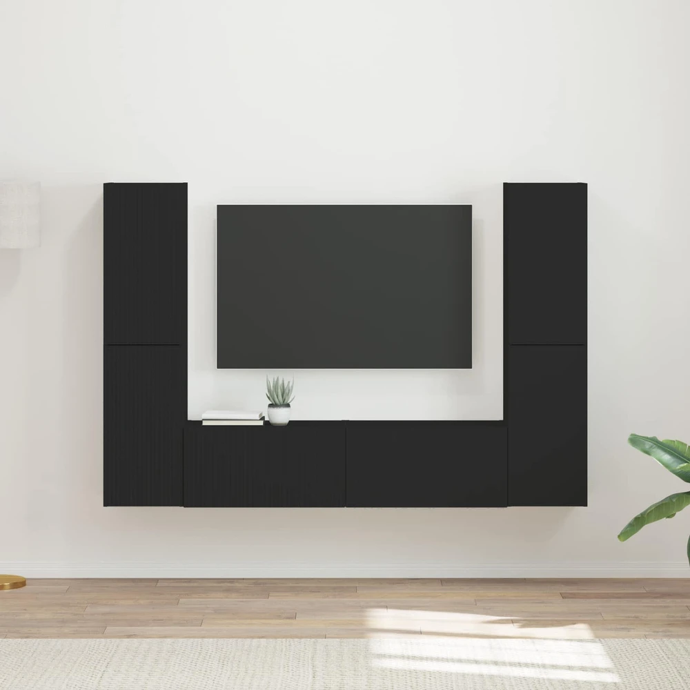 TV staliukas TV spintelių komplektas 6 vnt. Juoda Apdirbta mediena