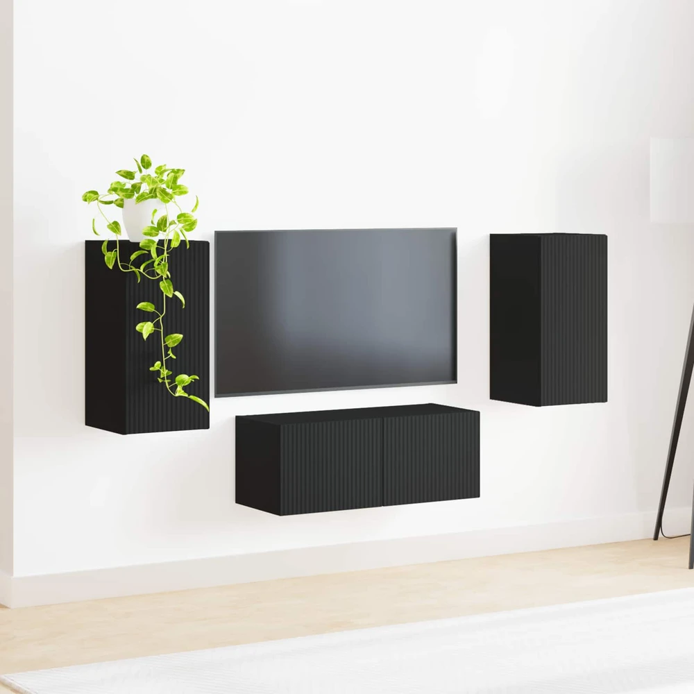 TV staliukas TV spintelių komplektas 6 vnt. Juoda Apdirbta mediena