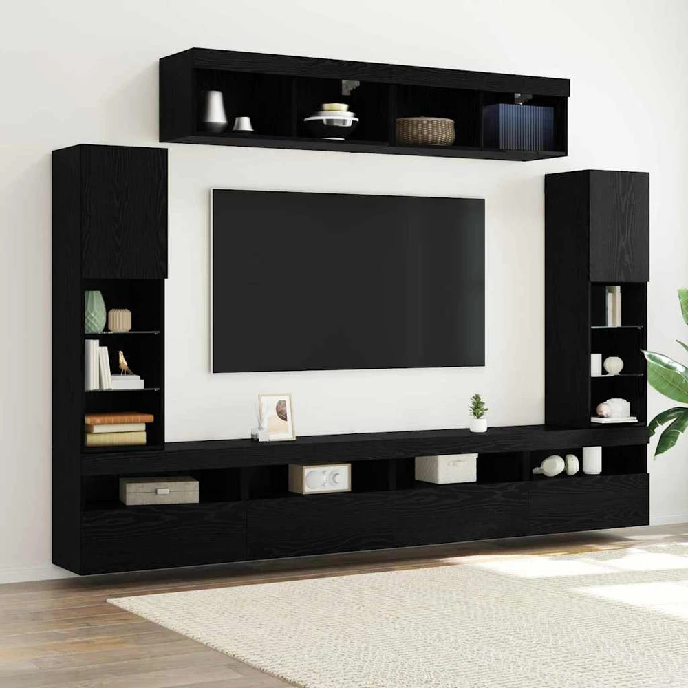 TV staliukas TV spintelių komplektas 6 vnt. juoda ąžuolo Apdirbta mediena