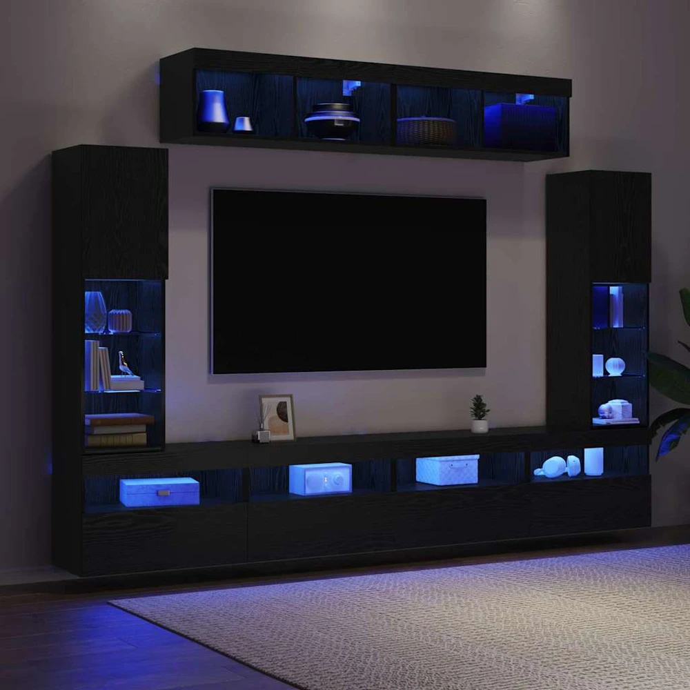 TV staliukas TV spintelių komplektas 6 vnt. juoda ąžuolo Apdirbta mediena