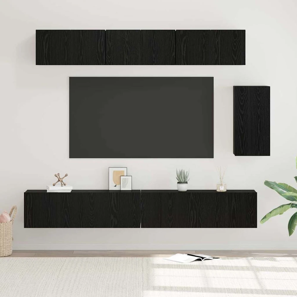 TV staliukas TV spintelių komplektas 6 vnt. Juodas ąžuolas Apdirbta mediena